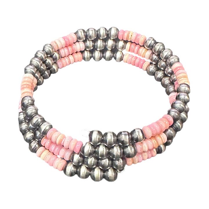 Pink Conch Navajo Pearl geoxideerde kralenwikkelarmband sterling zilver voor wholesale door Select Lines