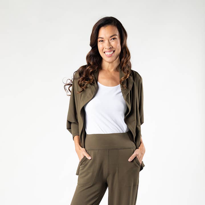 Jaime Bambus Hættetrøje Cardigan - Deep Olive for engroshandel hos Terrera