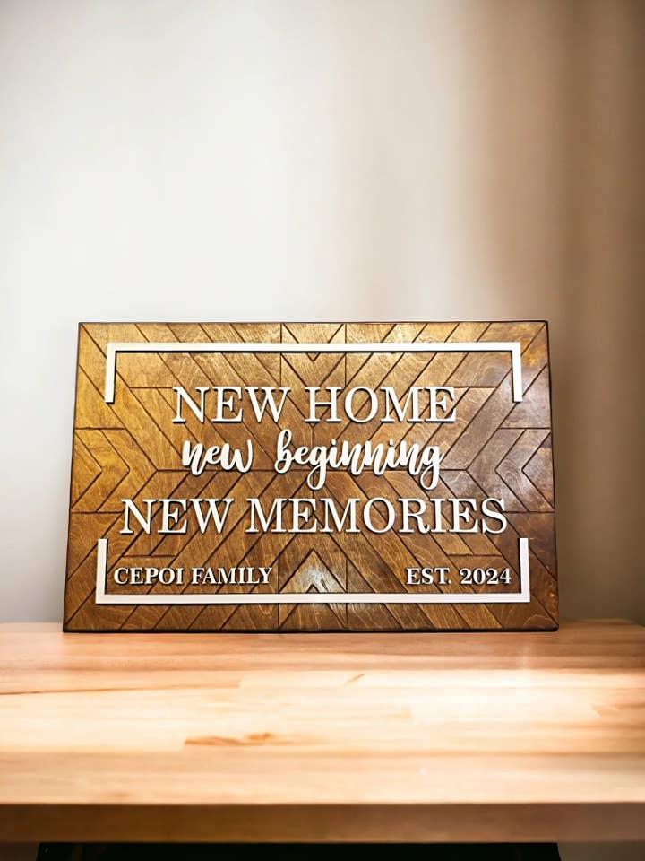 Placa de Parede de Madeira "Nova Casa", Padrão de Colcha, Personalizado por atacado de Laser by D.A.M.