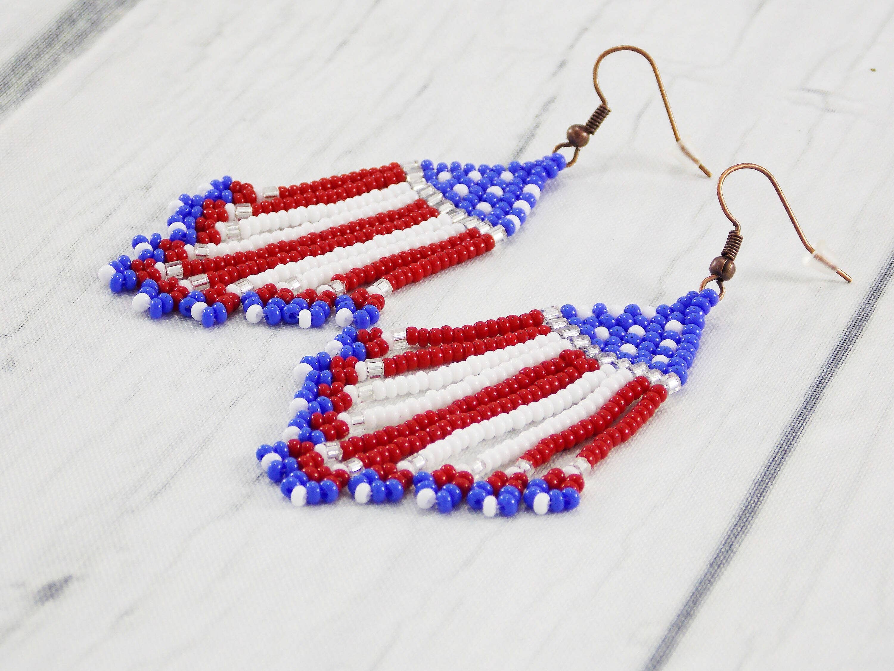 Patriotic American Flag Earrings - Red White & Blue July 4th Celebration Jewelry
