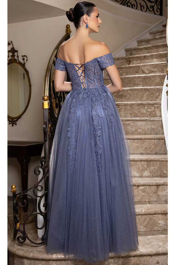 Babyfox Apparel – Vestido comprido - Mulher por atacado – Vestido de Linha A com Decote Ombro a Ombro e Bordado1