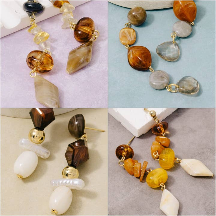 Orecchini pendenti con perline acriliche multi vintage KE10011 per la vendita all'ingrosso da parte di Oblige by G