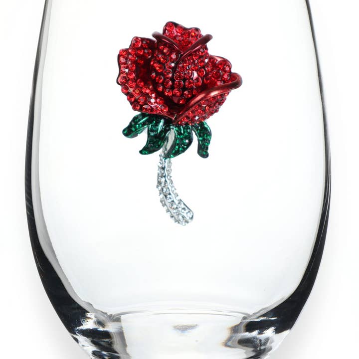The Queens' Jewels® - Wholesale Wine Glass - Red Rose Jeweled Stemless Wine Glass