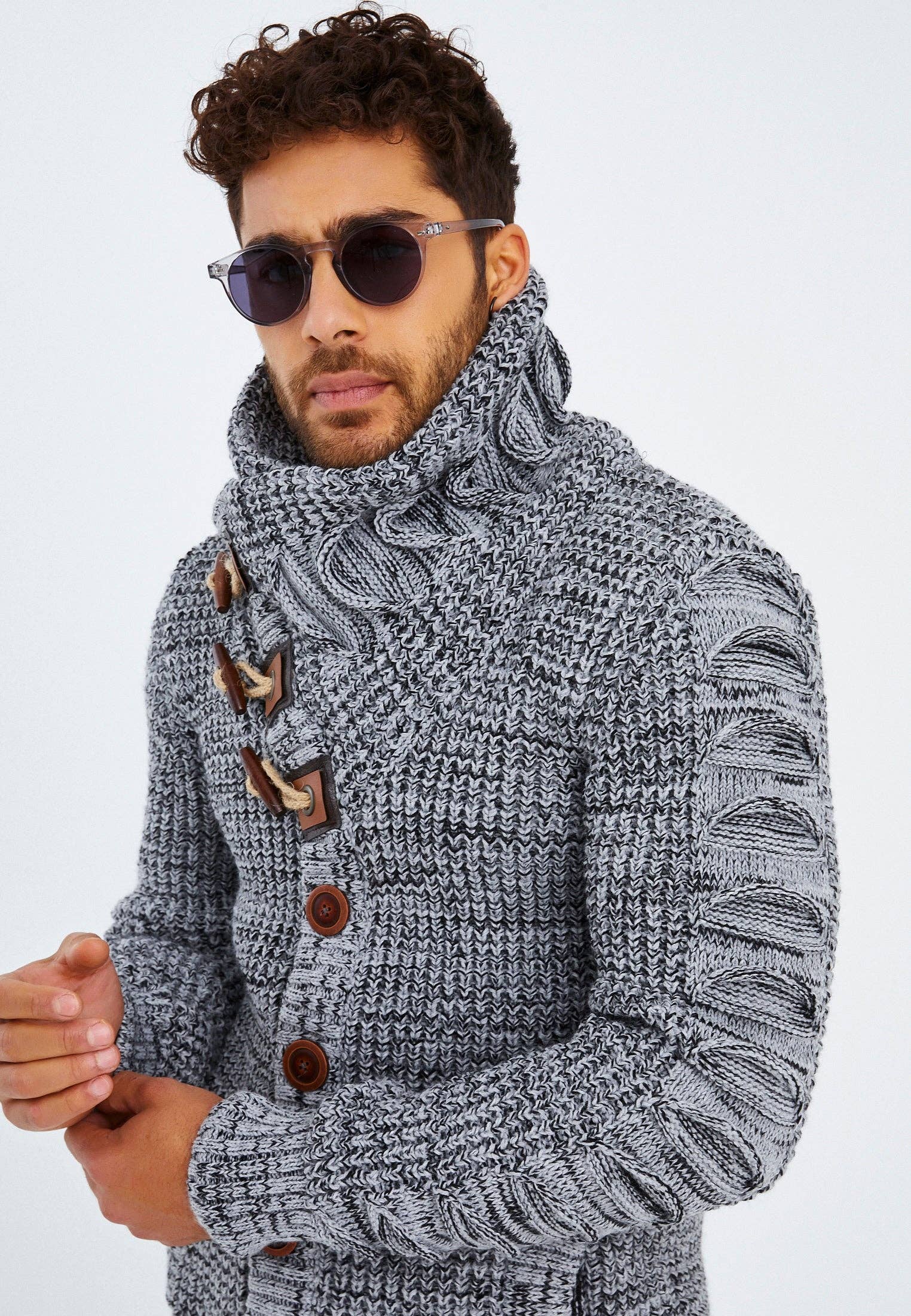 Leif Nelson GmbH - Wholesale Knit Sweater - Men's - Men's Knit Sweater Chunky Knit Shawl Collar LN-558523