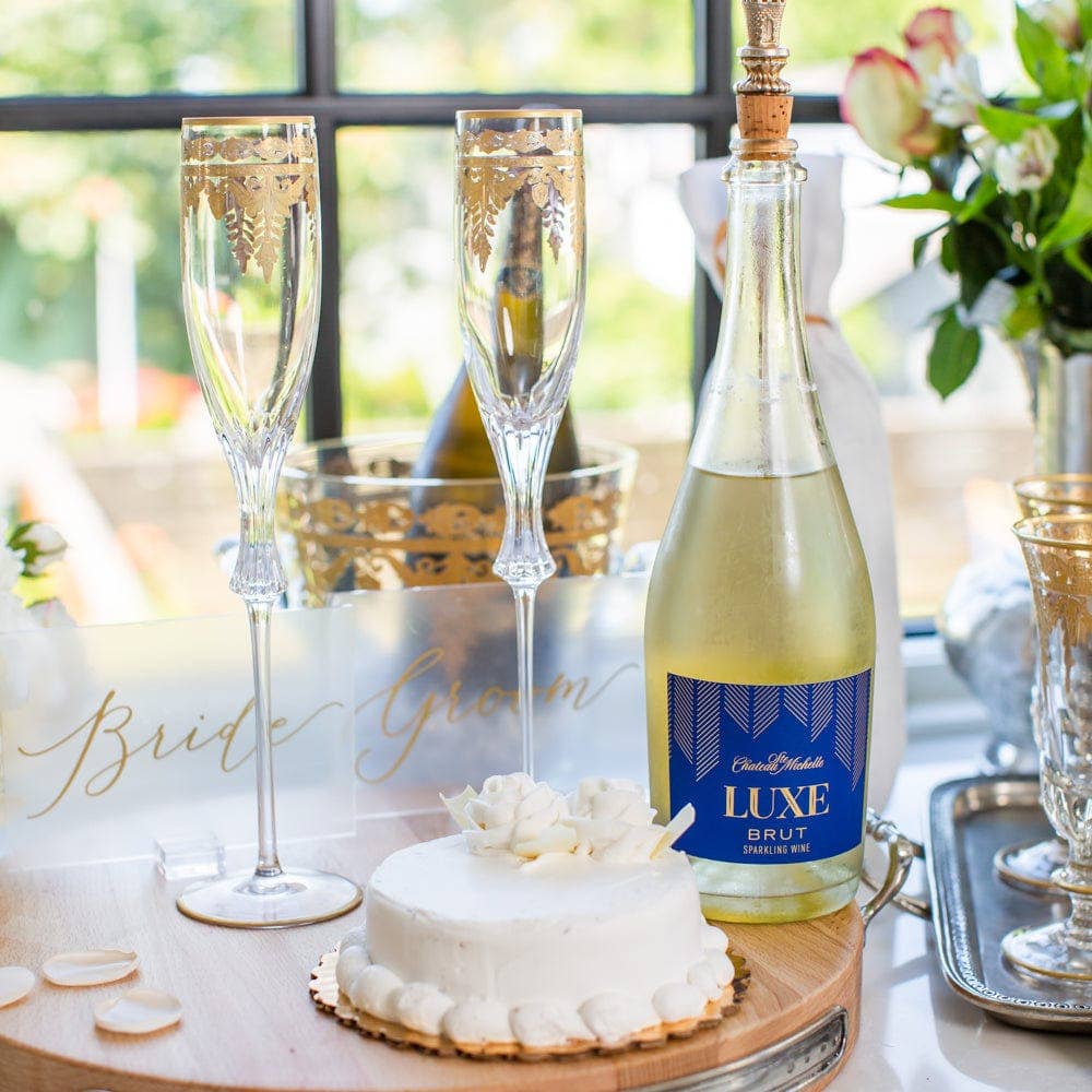 Arte Italica & Crown Linen Designs – wholesale Champagne flute – Vetro Gold Wedding Flute Set1