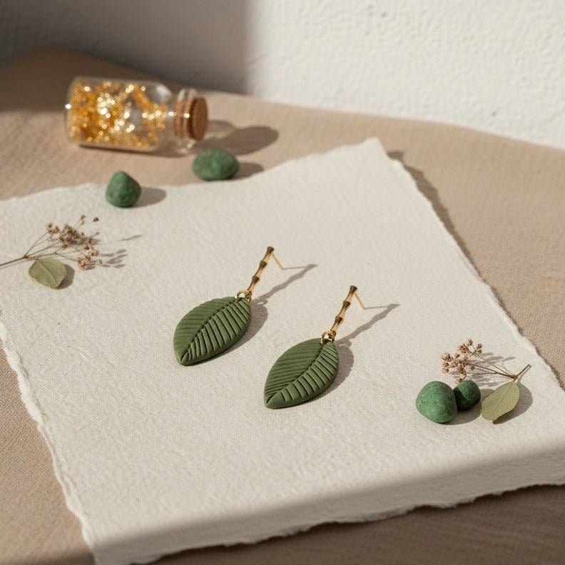 DUESTELLE ITALIA - Vendita all'ingrosso Orecchini pendenti - Bamboo Leaf Earrings – Orecchini foglia handmade in Italia1