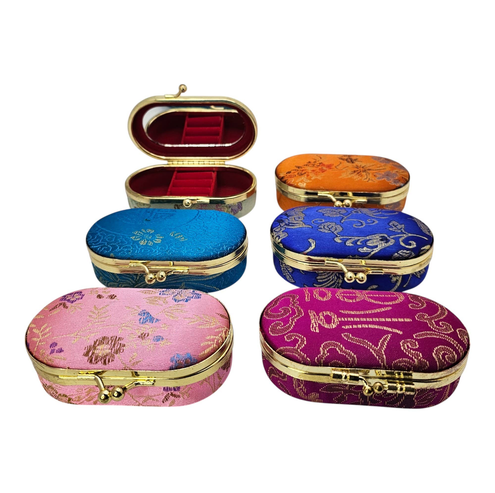 T-Trove Asian Decor - Wholesale Jewelry Box/Organizer - Oval Travel Jewelry Boxes- Assorted Color/ Pattern0
