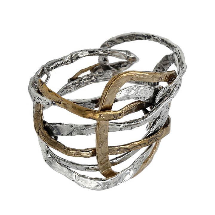 Mandile Gioielli - Wholesale Cuff Bracelet - Rigid bracelet with precious intertwining 925 silver and bronze BA1171