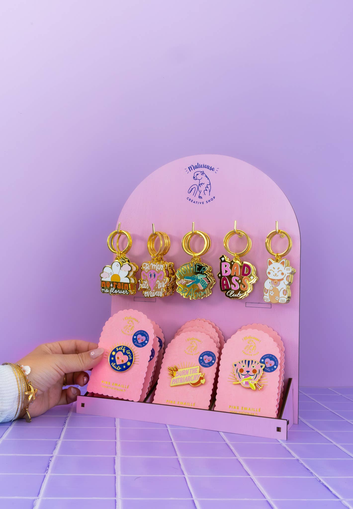 MALICIEUSE - Wholesale Jewelry Stand & Display - Wooden Pin and Keychain Display - Shop Display1