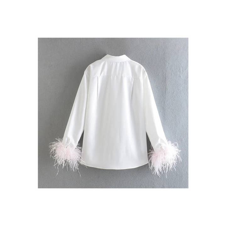Paperdoll - Wholesale Button Down Shirt - Women's - Woman Long Sleeve Feather Top 4