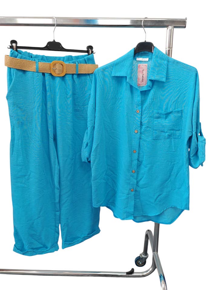 Superbia - Wholesale Top & Pant Set (NOT Loungewear) - Women's - Italian One Size Full Button Casual Set of 2 Shirt and Pant