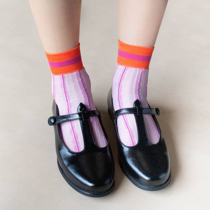 Tiepology - Wholesale Socks - Women's - Ankle Mesh Striped Casual Socks