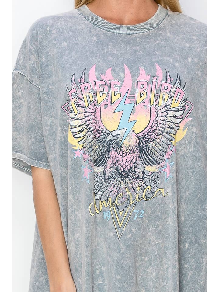 J.Her - Wholesale Dress - Women's - MineralWash Graphic Casual Dress FREE BIRD HD5711..4