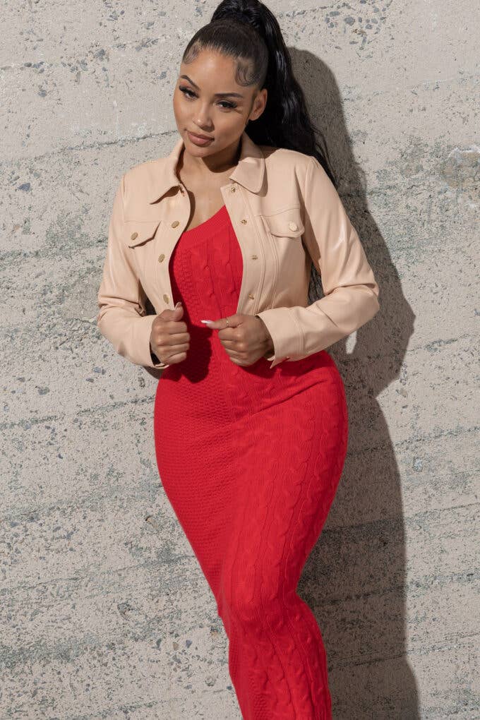 Melrose with Love - Vente Veste en cuir – femme - VESTE COURTE BOUTONNÉE EXTENSIBLE EN POLYURÉTHANE1