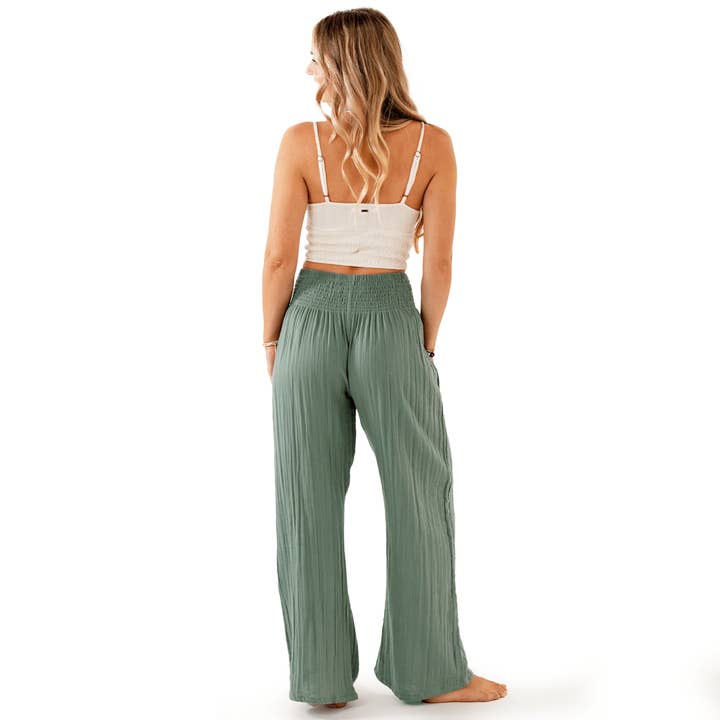 Lotus and Luna - Wholesale Pants - Women's - Sage Wide Leg Cotton Pants