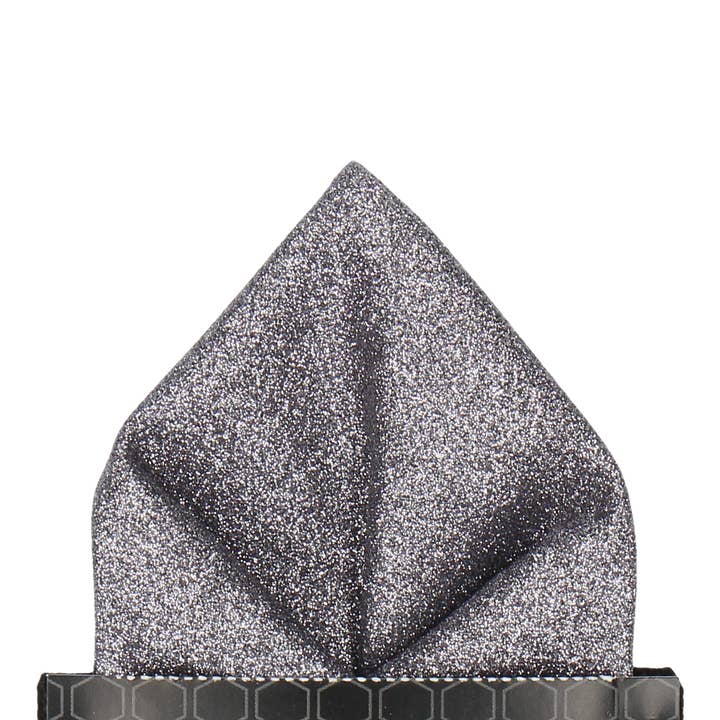 Mrs Bow Tie – wholesale Prydnadsnäsduk - Herr – Mörk Silver Glitter Pocket Square