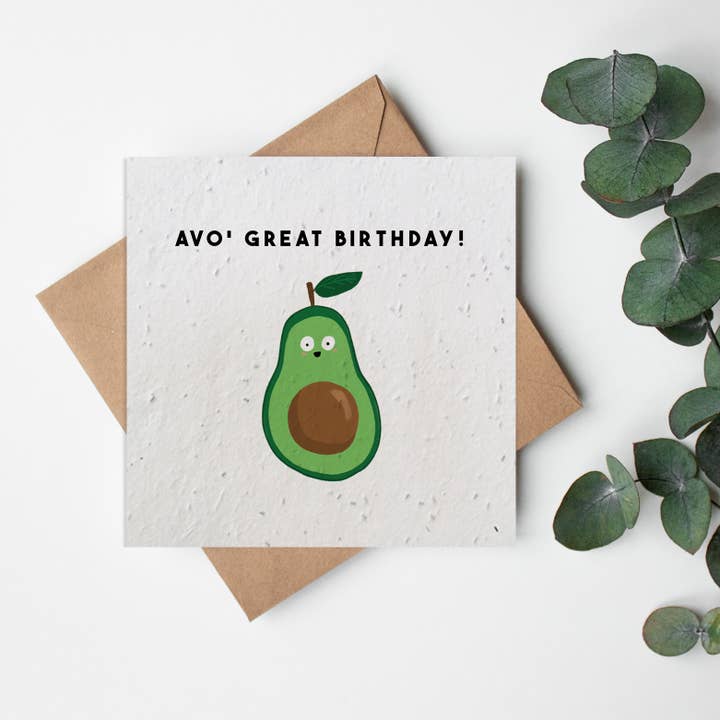 SQ Seed Paper Greeting Card - Fruit & Veg - Avo Birthday for wholesale by Little Green Paper Shop