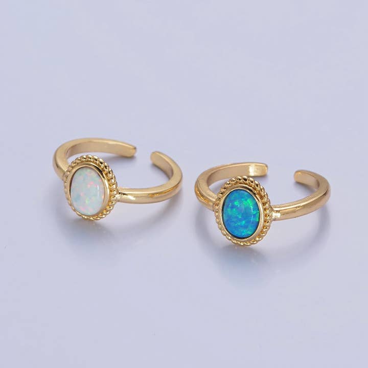 Aim Eternal - Wholesale Single Stone/Solitaire Ring - Ocean Blue Opal Gold Vintage Style Ring V-462 V-463