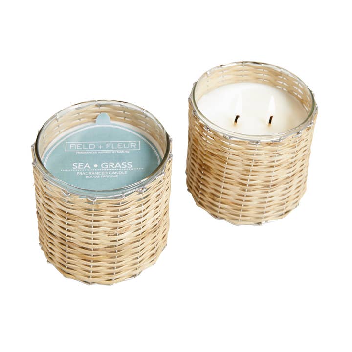 Sea Grass 2 Wick Handwoven Candle 12oz Ctn.6 for wholesale by Hillhouse Naturals/Field+Fleur