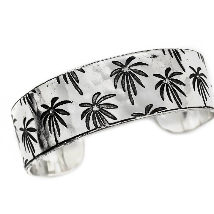 Palmbomen zilveren gegraveerde manchetarmband voor wholesale door Anju Jewelry