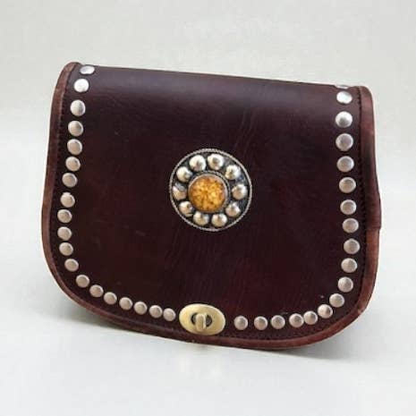 Handcrafted Genuine Leather Studded Crossbody Bag. for wholesale by HandHappiness