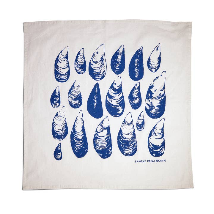 Lonely Palm Ranch - Wholesale Tea Towel - True Blue Seashell 28" Tea Towel - Silkscreened 100% Cotton1
