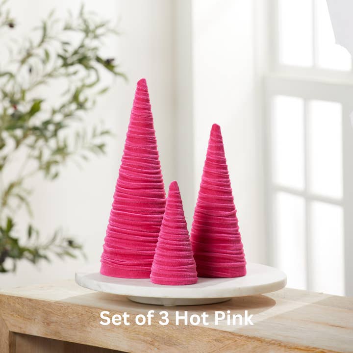Your Heart's Content - Wholesale Decorative Tabletop Object - Cones Velvet Set of 3 Holiday Tabletop, Mantel Tree Decor33
