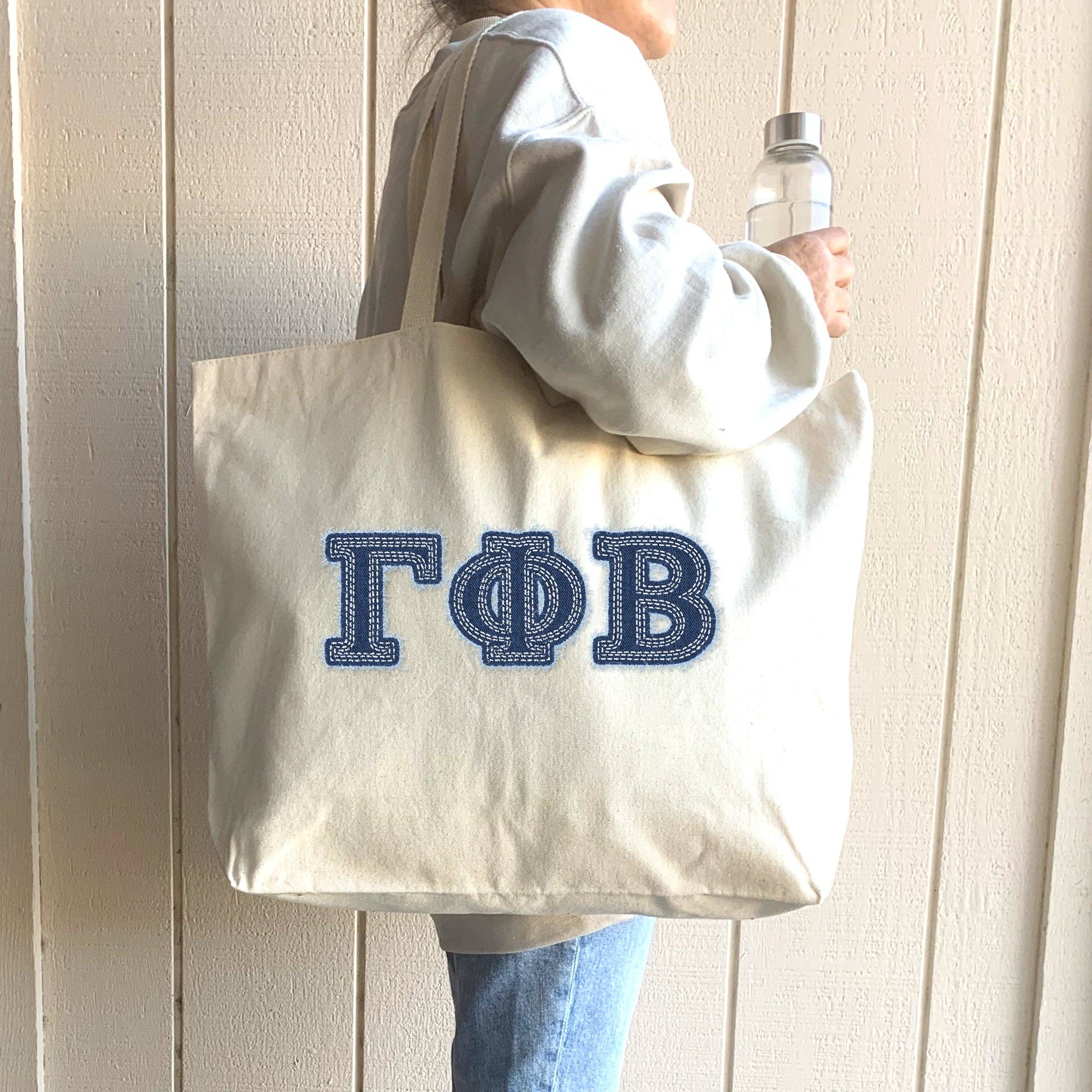 Natural Sorority Greek Letters Printed on a Canvas Tote Bag for wholesale on Faire17