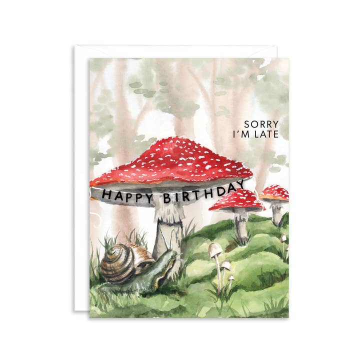 Paper Betty - Wholesale Birthday Card - Happy Birthday Belated Mushroom Greeting Card