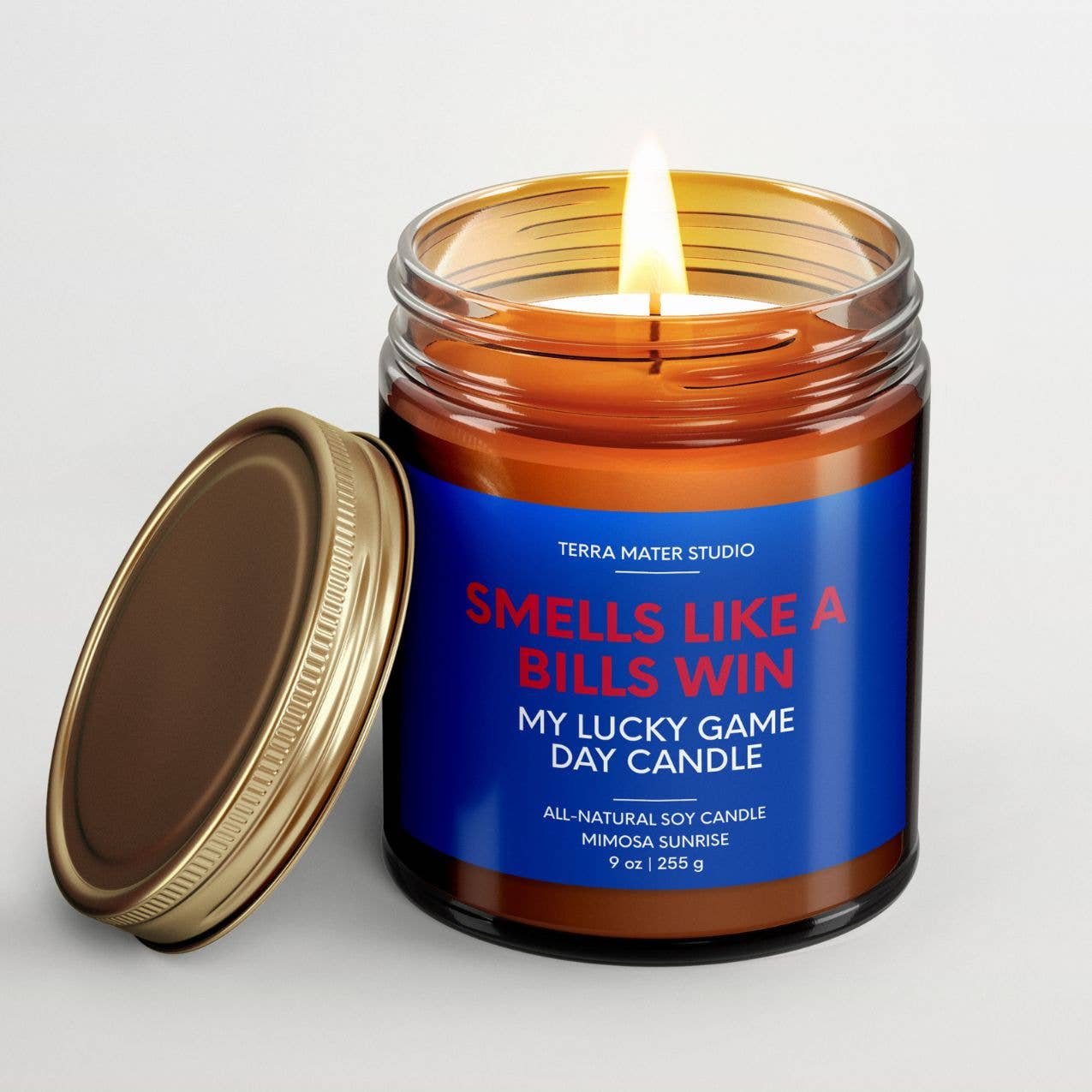 Terra Mater Studio LLC – Engroshandel Glaslys – Dufter som en Bills-sejr | Kampdag Lys | Bills Merchandise2