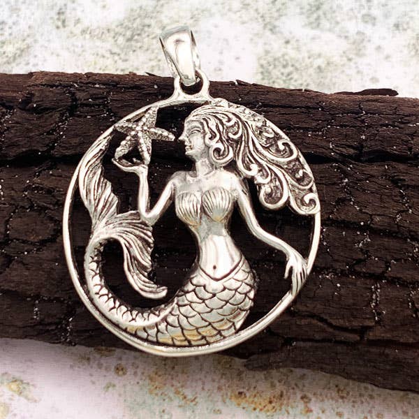 Sterling Silver Curved Mermaid Starfish Pendant for wholesale by Goddess Design Studio