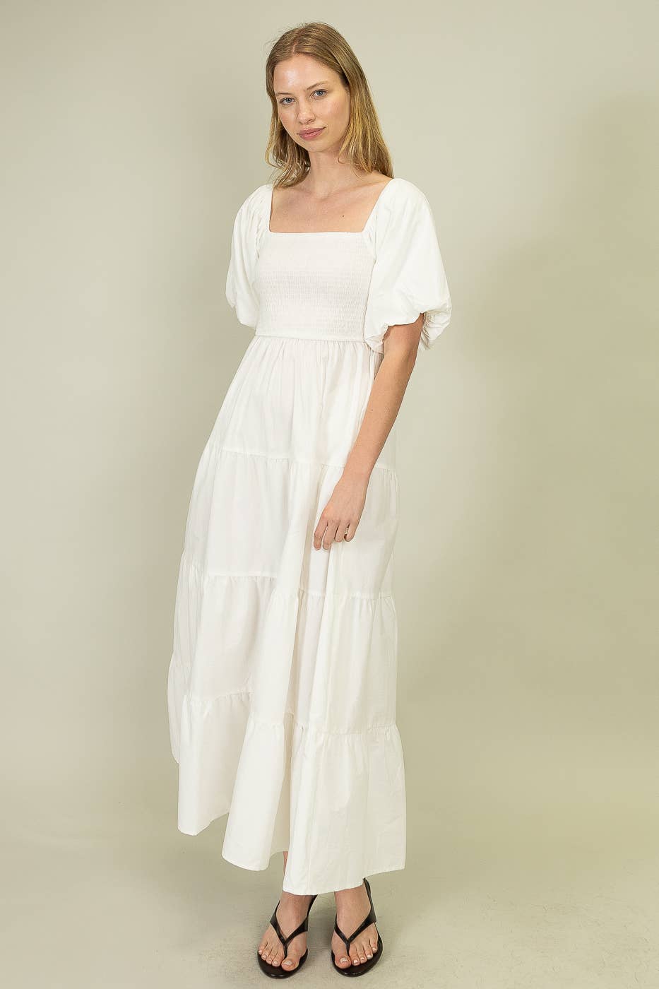 NEIGE Robe maxi à corsage smocké et manches bouffantes en vente sur Faire2