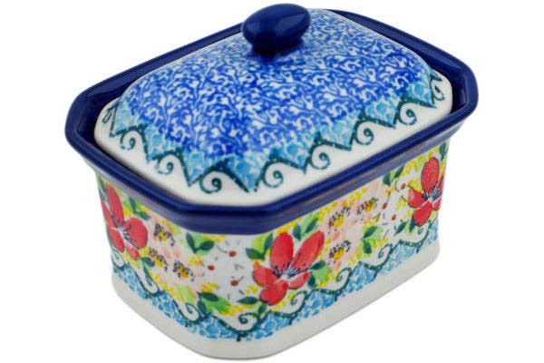 Polmedia Polish Pottery - Wholesale Decorative Box - Mini Cake Box 4", Salt Box, 4" Petal Dance Theme UNIKAT0