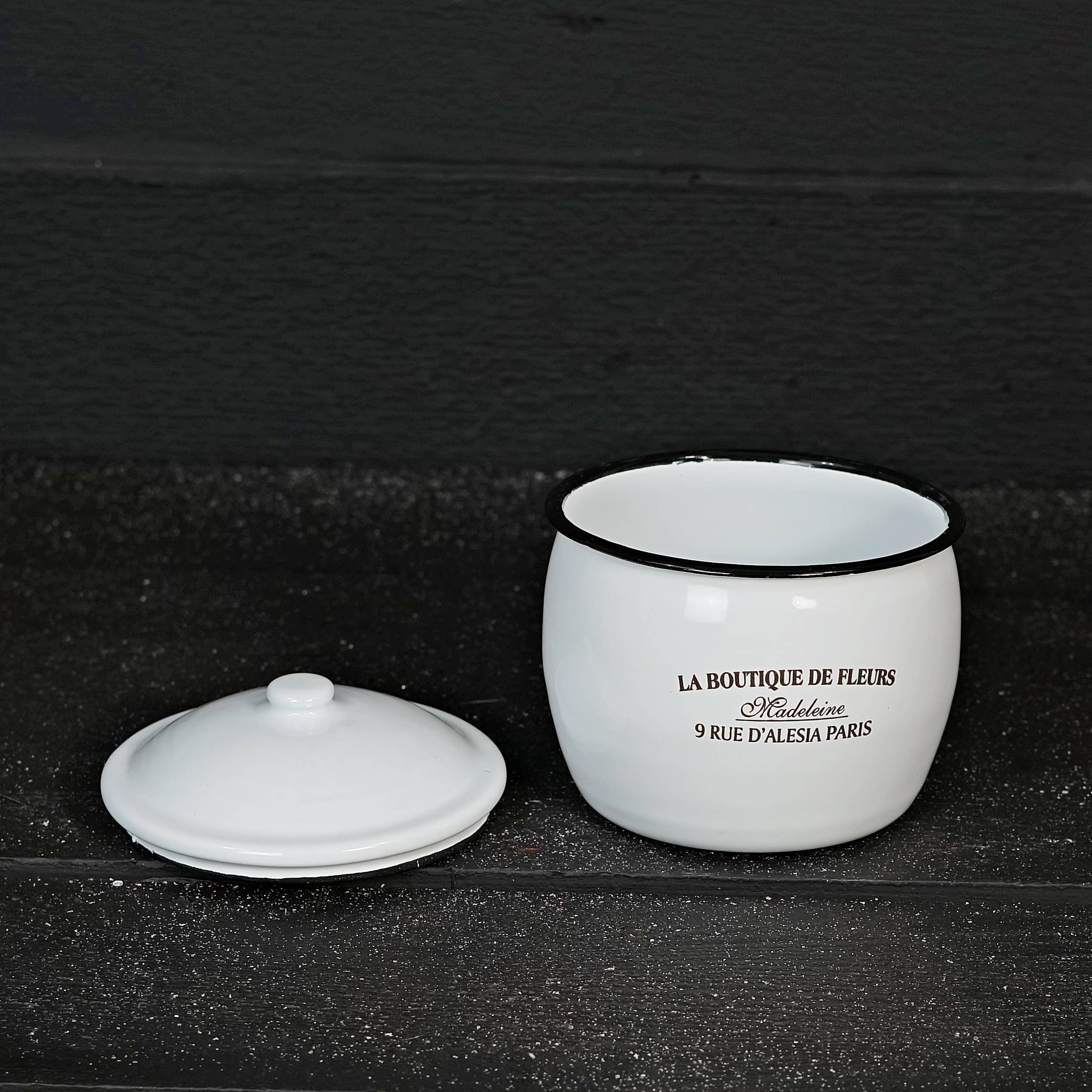 Impressive Enterprises, Inc. - Wholesale Canister - M5710-  Enamelware Round Canister with Lid, 5"Dx5.5"H4