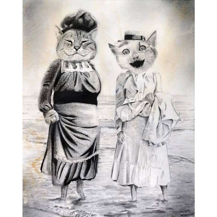 Keith Harrop - Pencil Art - Venta al por mayor Ilustración - Impresión (firmada): - #26 Gatos en la costa Dibujo a lápiz