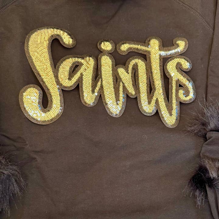 sequinandstiches - Wholesale Patch - Sequin Script Saints Patch: Black Glitter Iron On Applique, School Mascot4