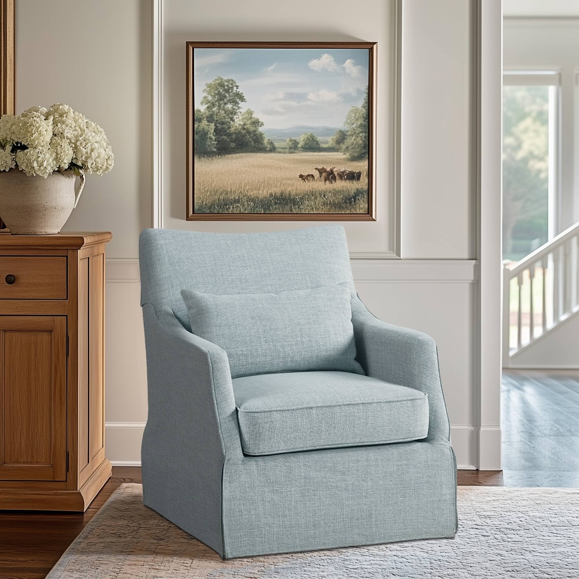Olliix - Wholesale Chair - Traditional Skirted Swivel Accent Chair, Light Blue *9