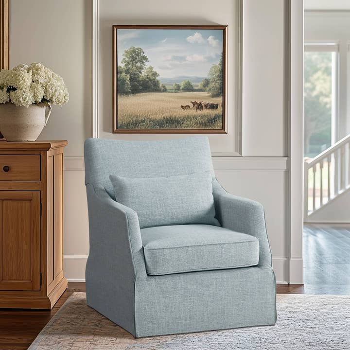 Olliix - Wholesale Chair - Traditional Skirted Swivel Accent Chair, Light Blue *9