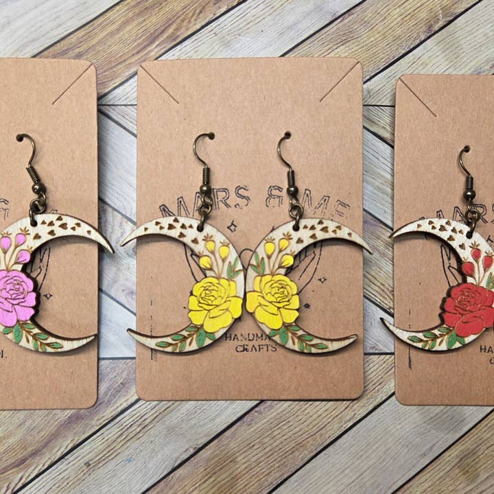 Floral Crescent Moon Earrings for wholesale by Mars & Me
