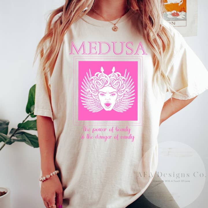 MEDUSA Power Of Beauty And Danger Of Vanity T-Shirt, Ladies Unisex Crewneck Shirt for wholesale by AFAdesignsCo