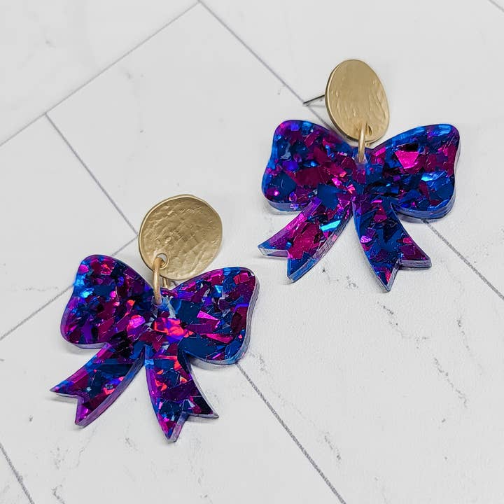 Rosa och blå rosett örhängen för wholesale av Krafts By Kassy