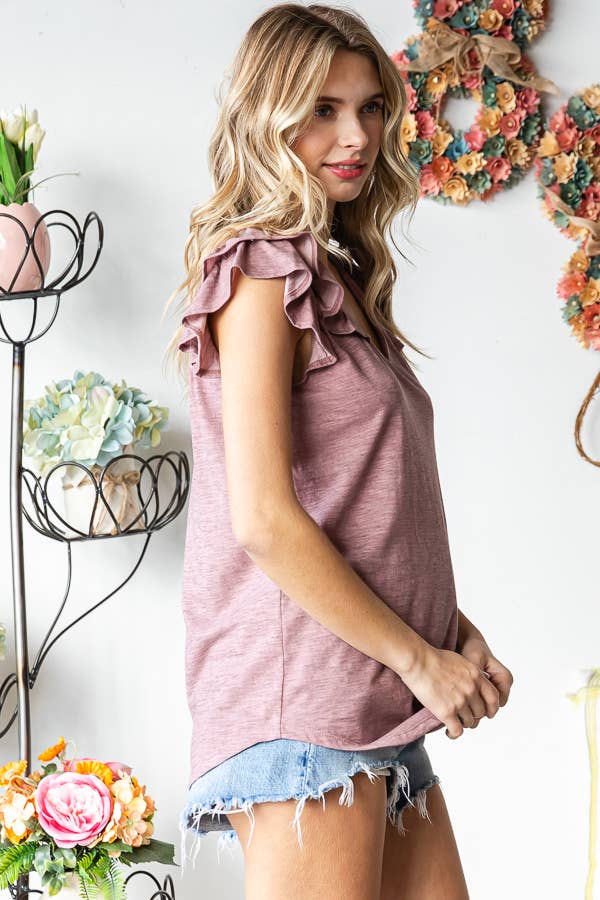 7th Ray - Vendita all'ingrosso Camicetta - Donna - Top a doppia balza a forma di V in misto cotone solido T54742