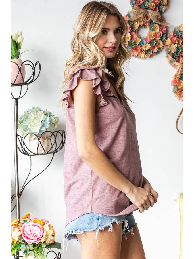 7th Ray - Vendita all'ingrosso Camicetta - Donna - Top a doppia balza a forma di V in misto cotone solido T54742