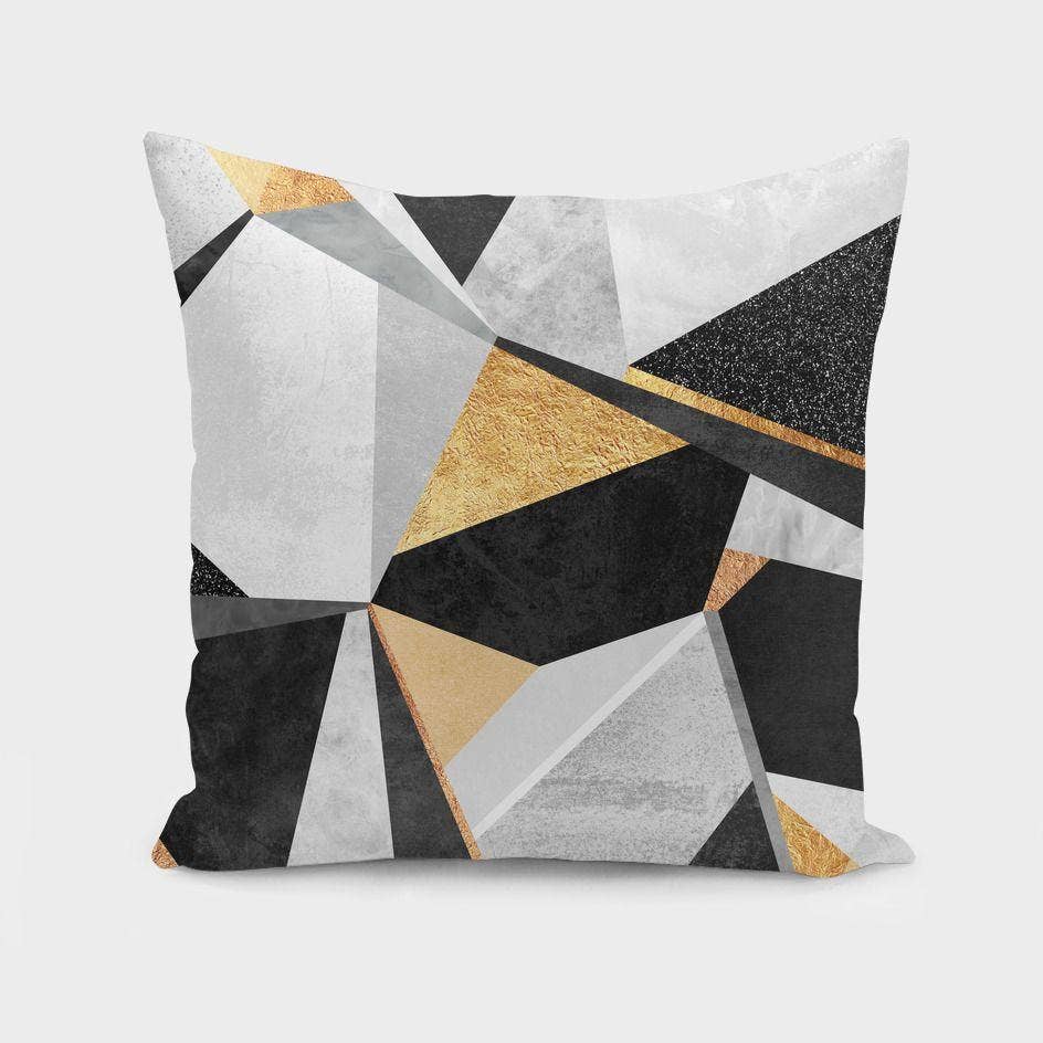 Funda de almohada cojín de felpa con estampado de plumas doradas Beige 
