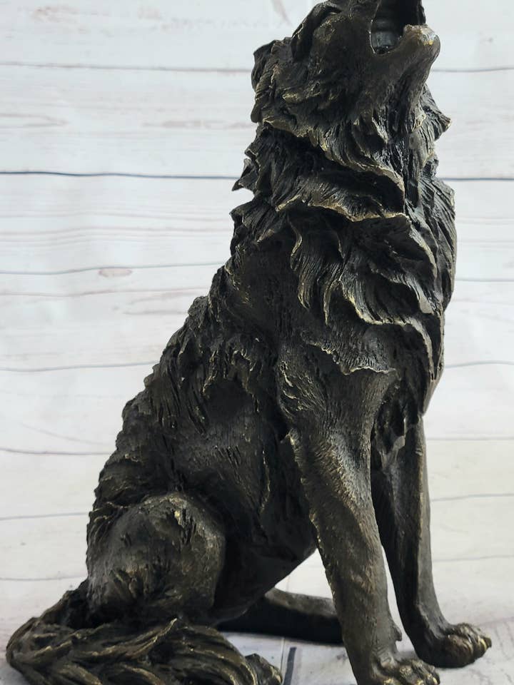 Wolf Howling at the Moon Bronze Statue Skulptur Figur Signeret Kunst 11 „x 12" for engroshandel hos Bronzhaus