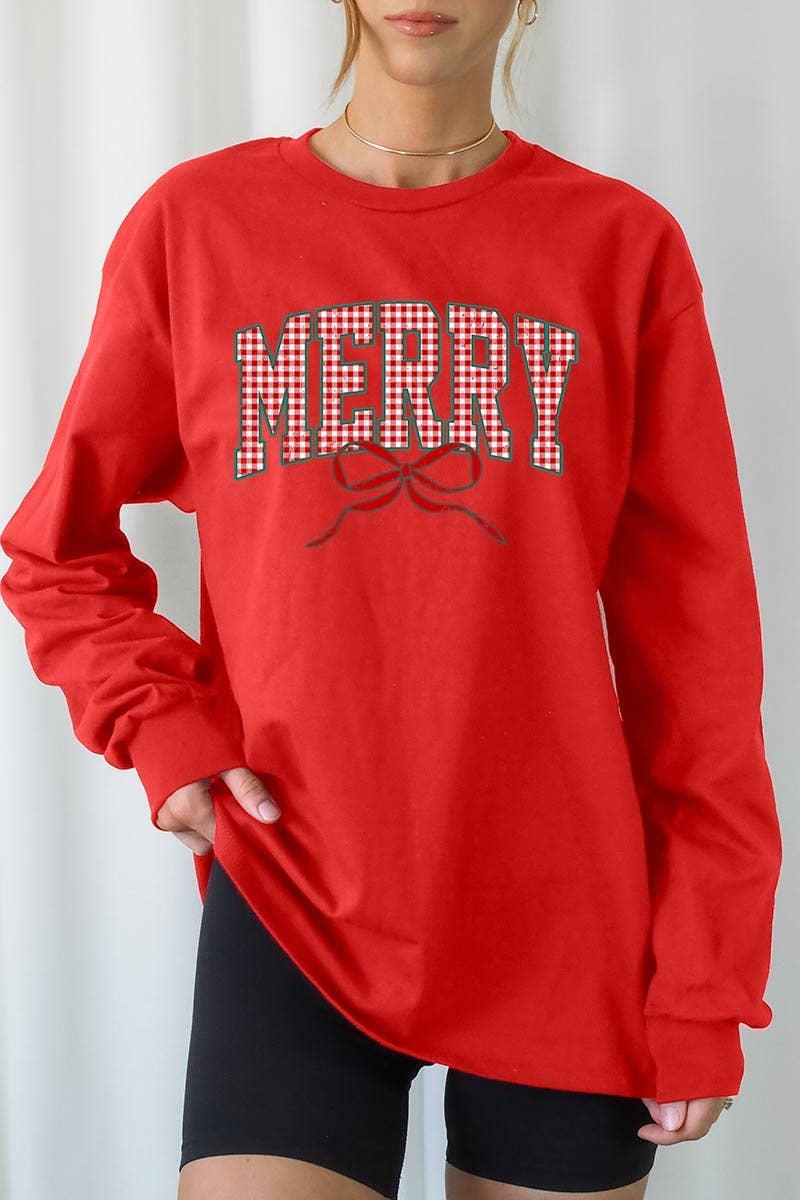 COLORBEAR - Wholesale T-Shirt (Graphic) - Women's - Plaid Merry Christmas Bow Plus Long Sleeve Tee10
