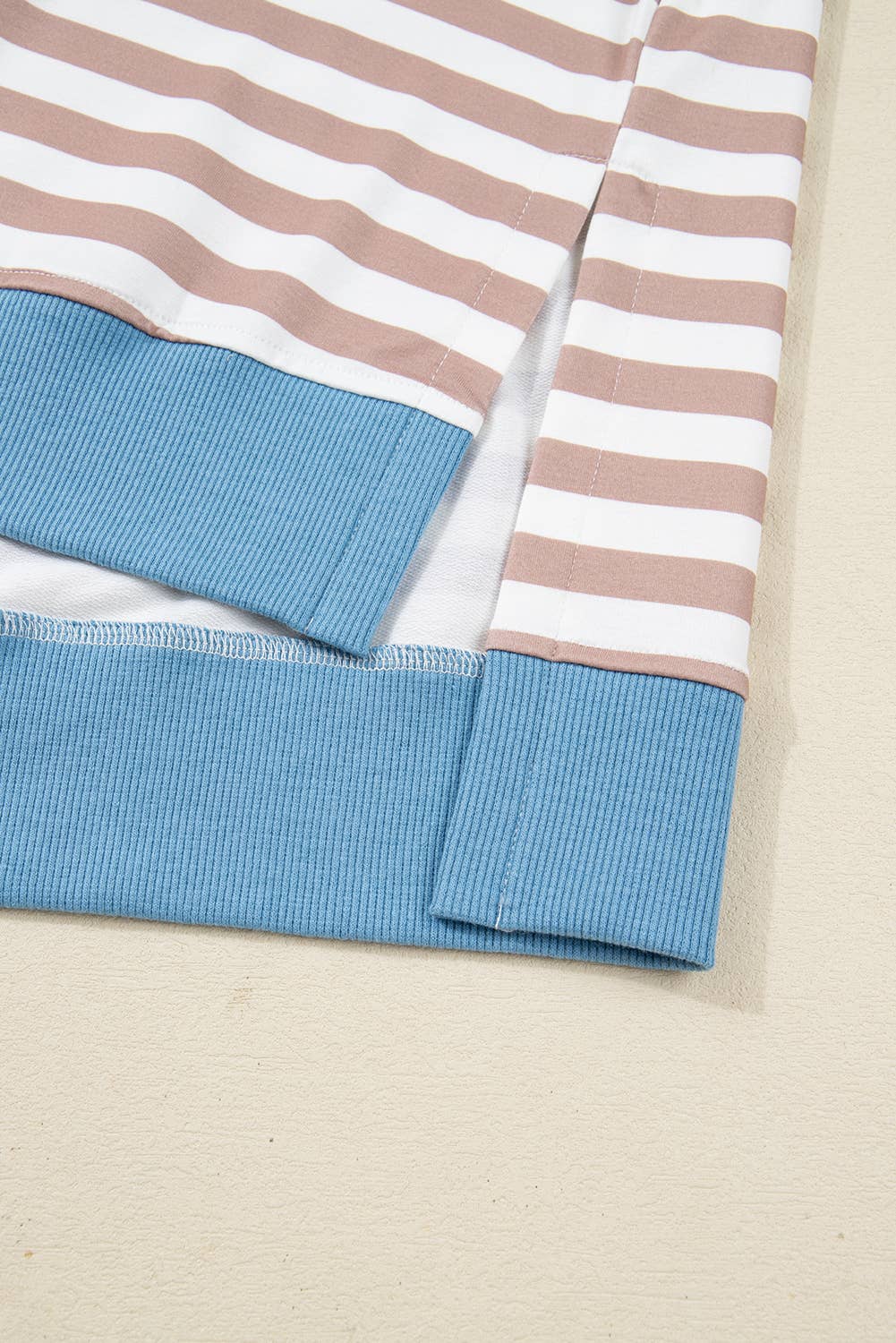 Beige Stripe Contrast Edge Pullover and Shorts Plus Size Set for wholesale on Faire10