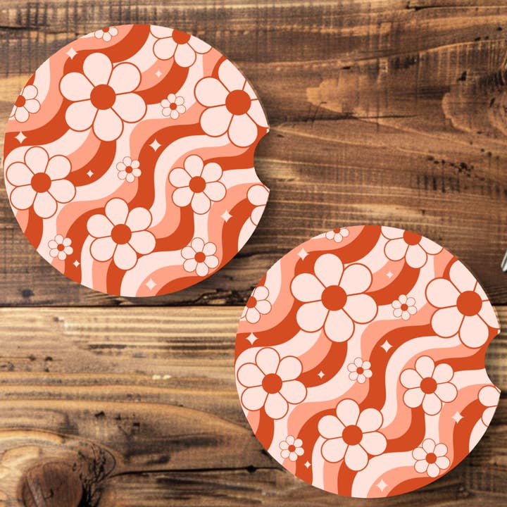 Retro Flowers - Car Coaster for wholesale by Creative Loops Co