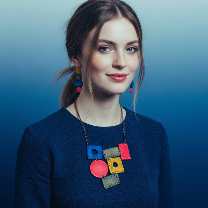 Large Geometric Statement Necklace Handmade from Clay for wholesale by Sassy Sacha Jewelry