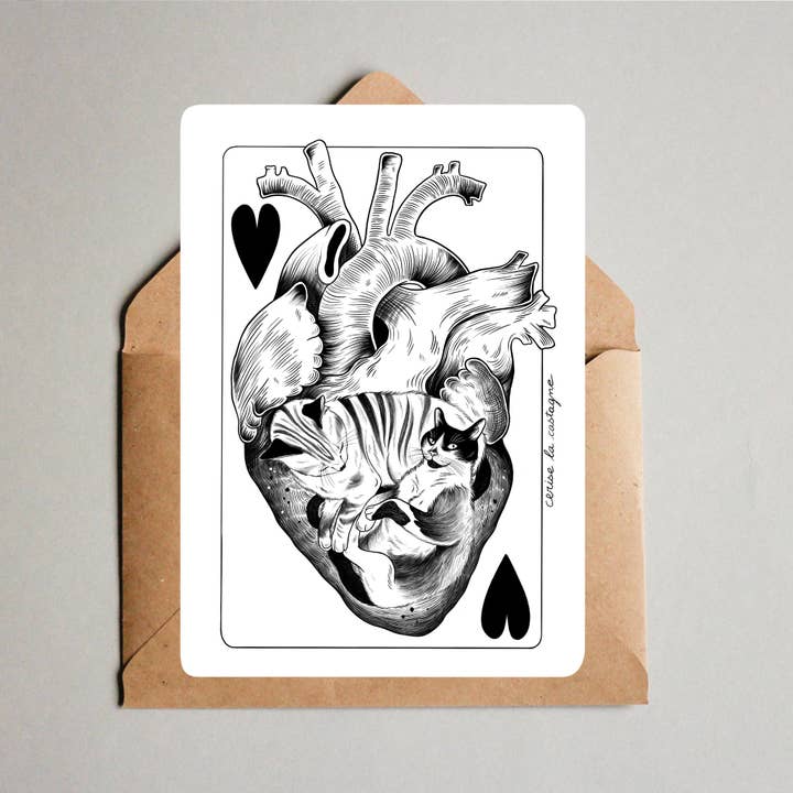 Postkarte - Katzenherz für den Großhandel von Cerise la Castagne